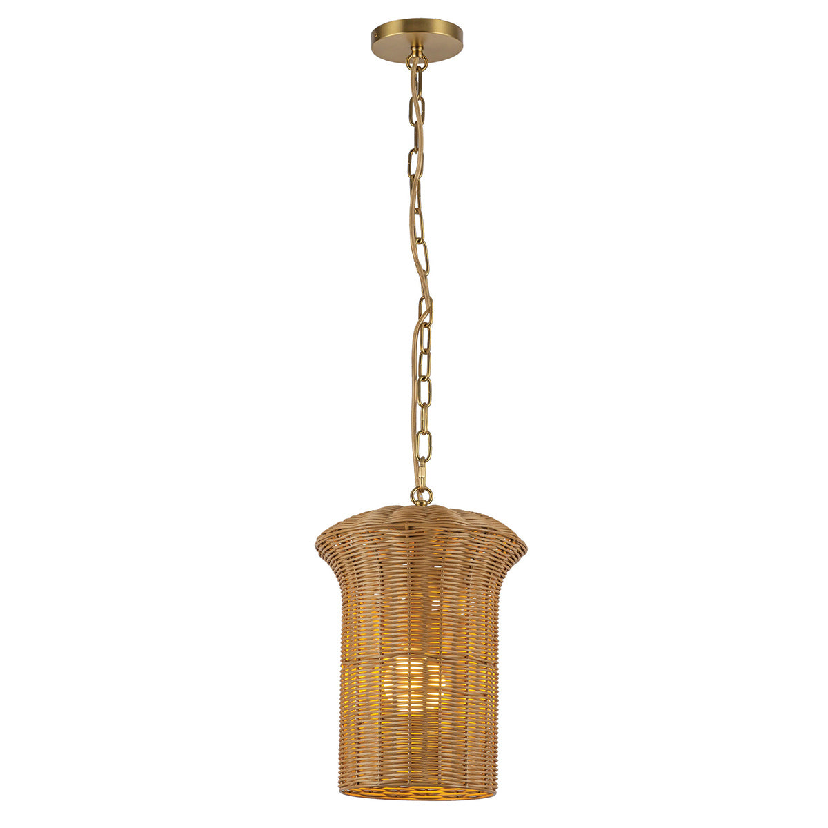 Kai Small Pendant Featuring Faux Rattan Shade with Brushed Gold Metalwork