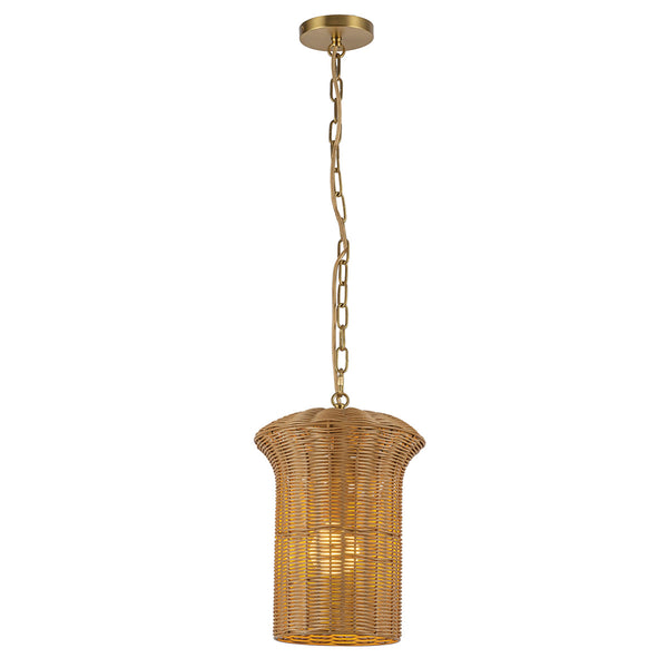 Kai Small Pendant Featuring Faux Rattan Shade with Brushed Gold Metalwork