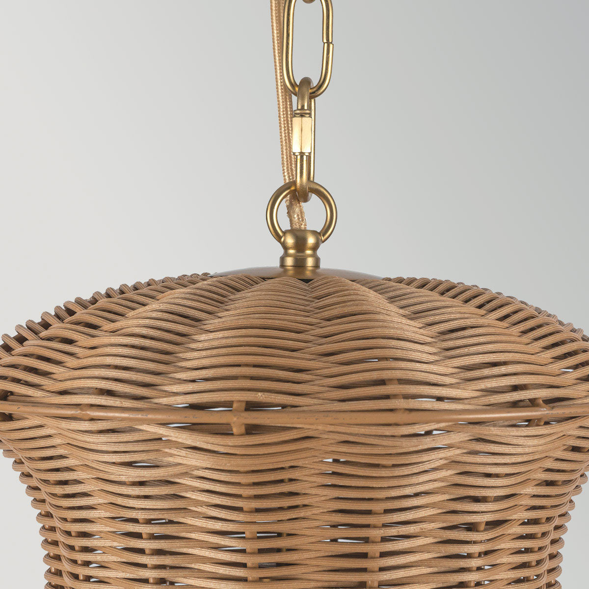 Alora Mood Kai small pendant with faux rattan shade and brushed gold metal chain