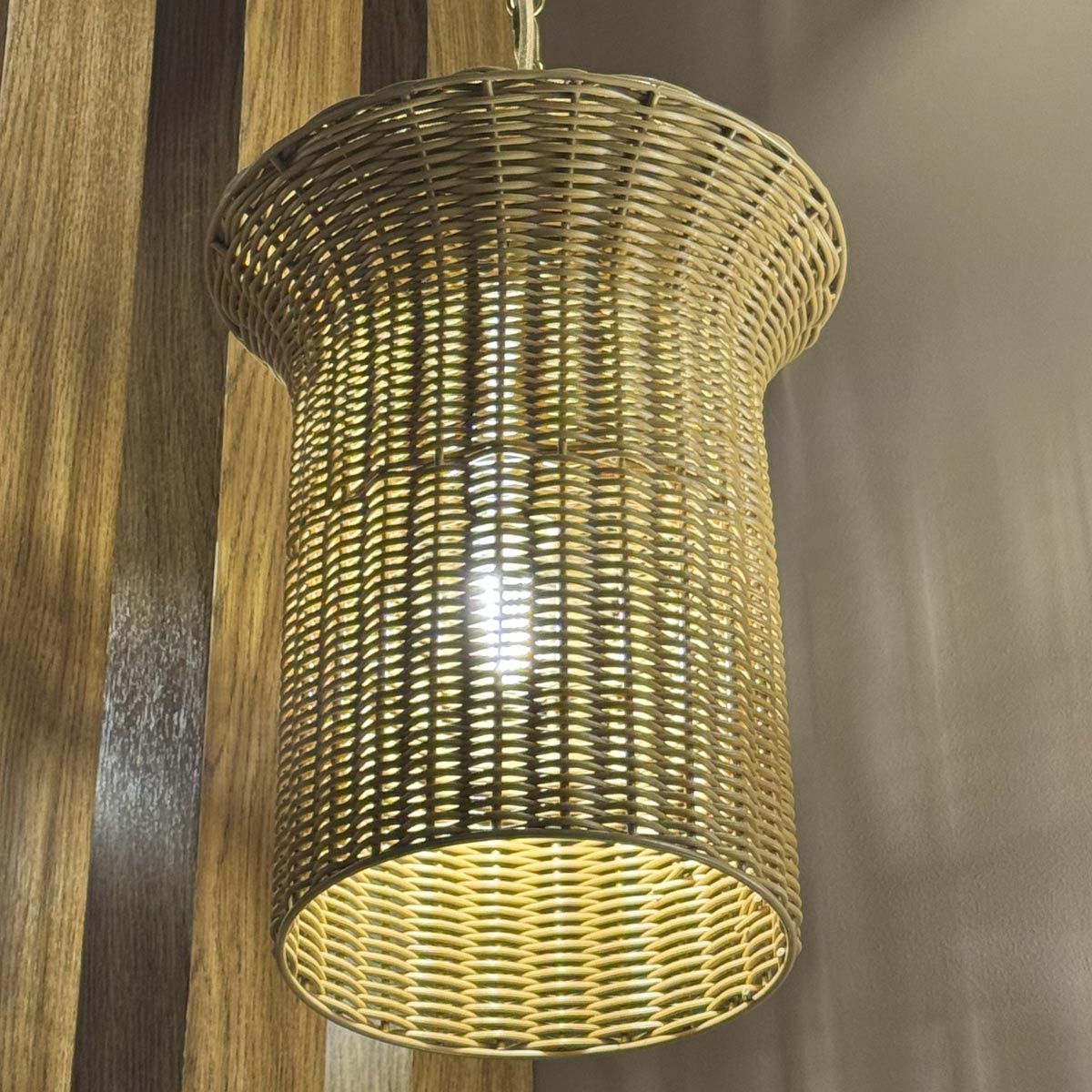 Kai Small Pendant Featuring Faux Rattan Shade with Brushed Gold Metalwork