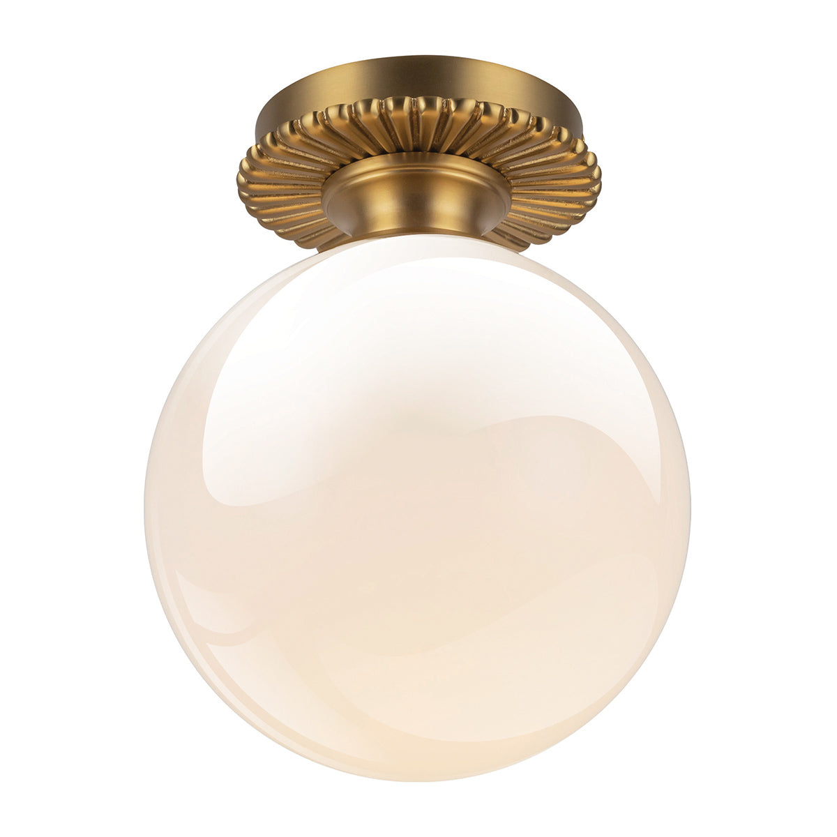 Otis IP44 Ceiling Light in Brushed Gold with Shiny Opal Glass Globe Diffuser