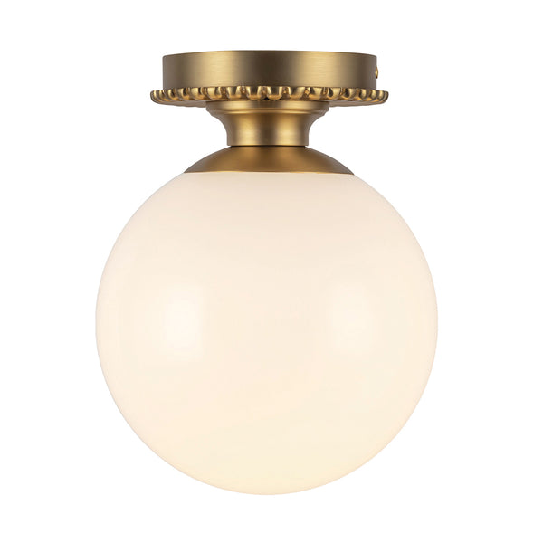 Otis IP44 Ceiling Light in Brushed Gold with Shiny Opal Glass Globe Diffuser