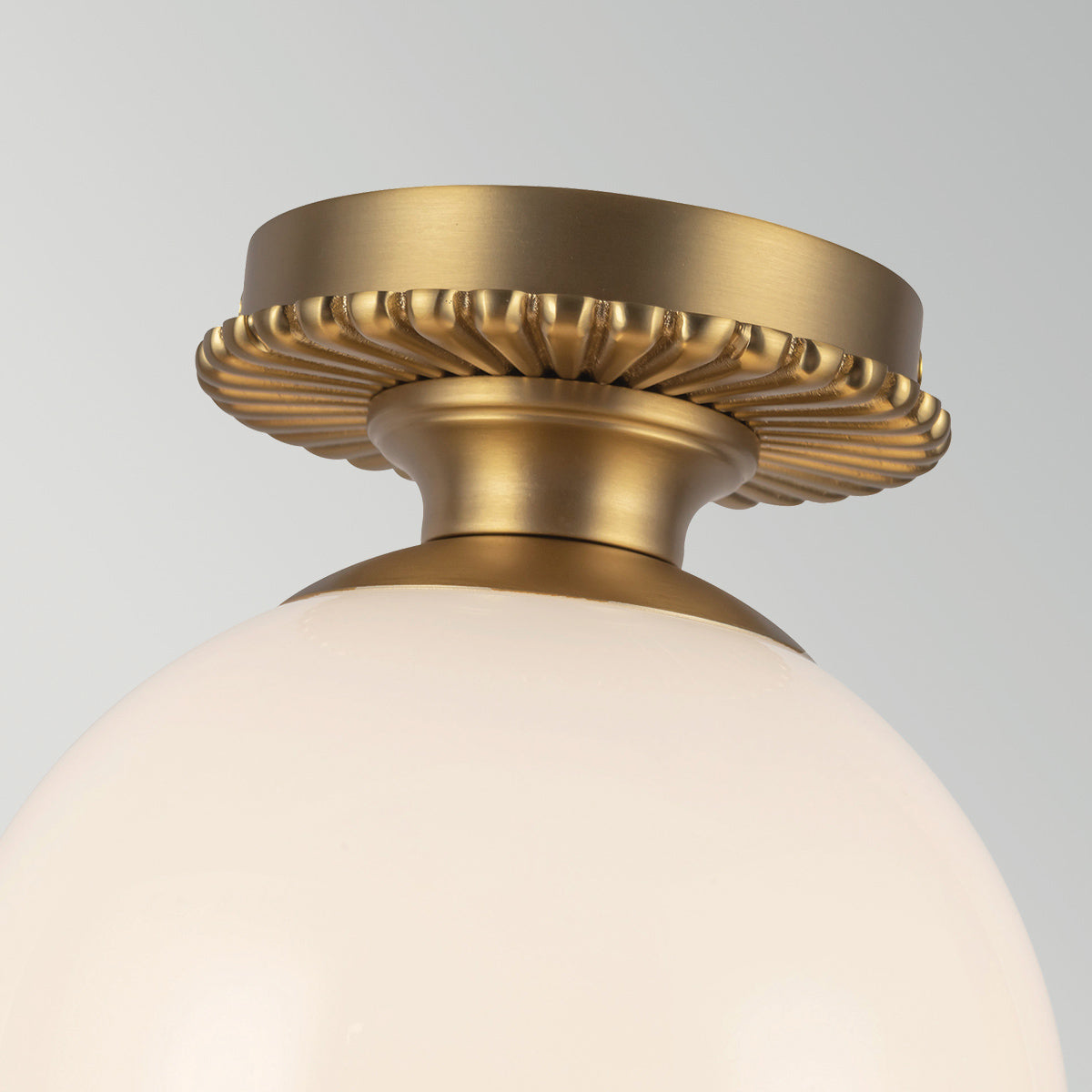 Otis IP44 Ceiling Light in Brushed Gold with Shiny Opal Glass Globe Diffuser