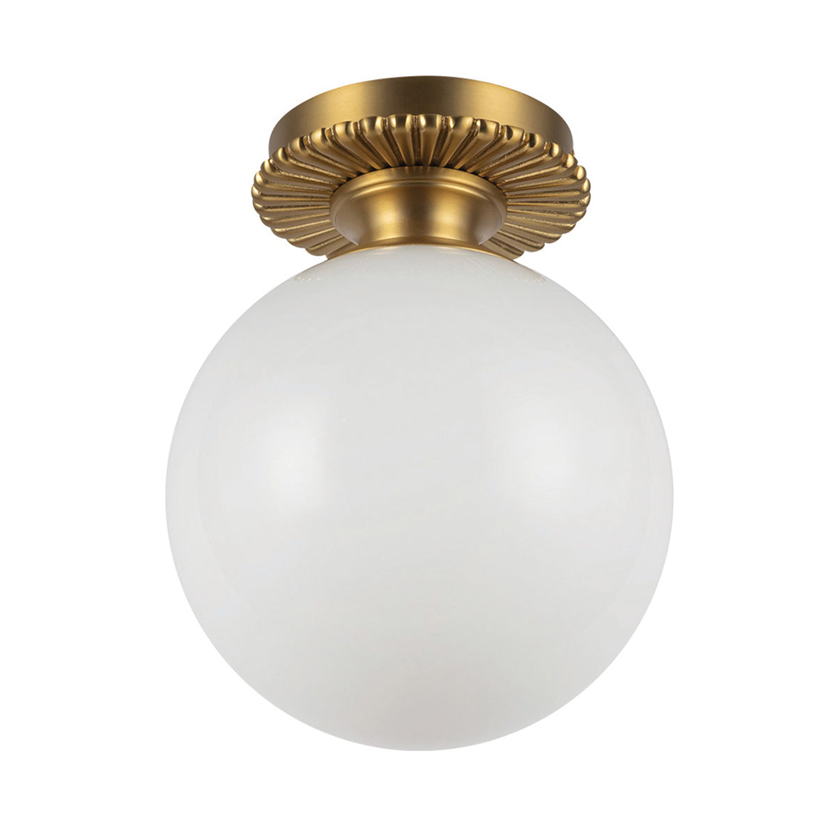 Otis IP44 Ceiling Light in Brushed Gold with Shiny Opal Glass Globe Diffuser
