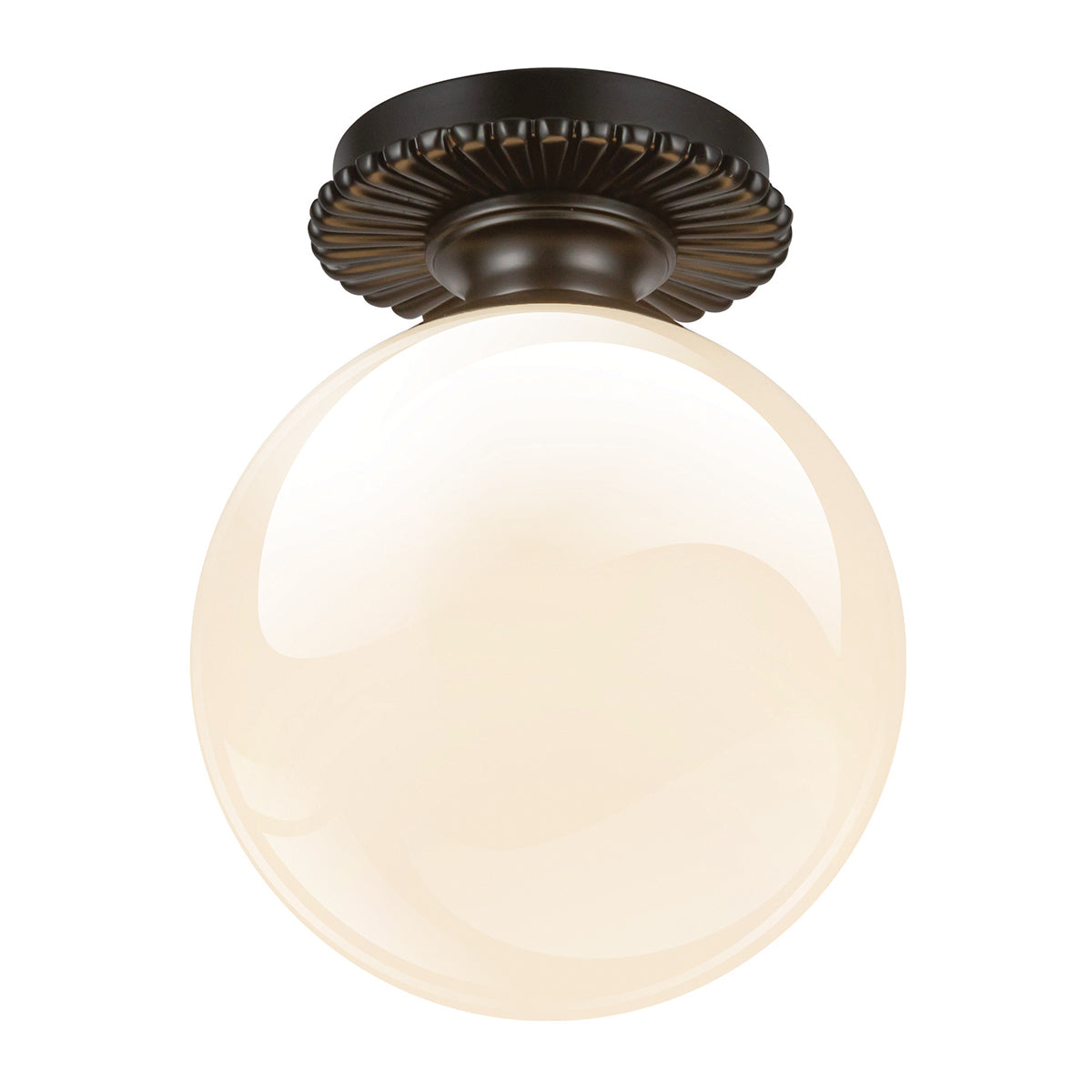 Otis IP44 Ceiling Light in Matte Black with Shiny Opal Glass Globe Diffuser