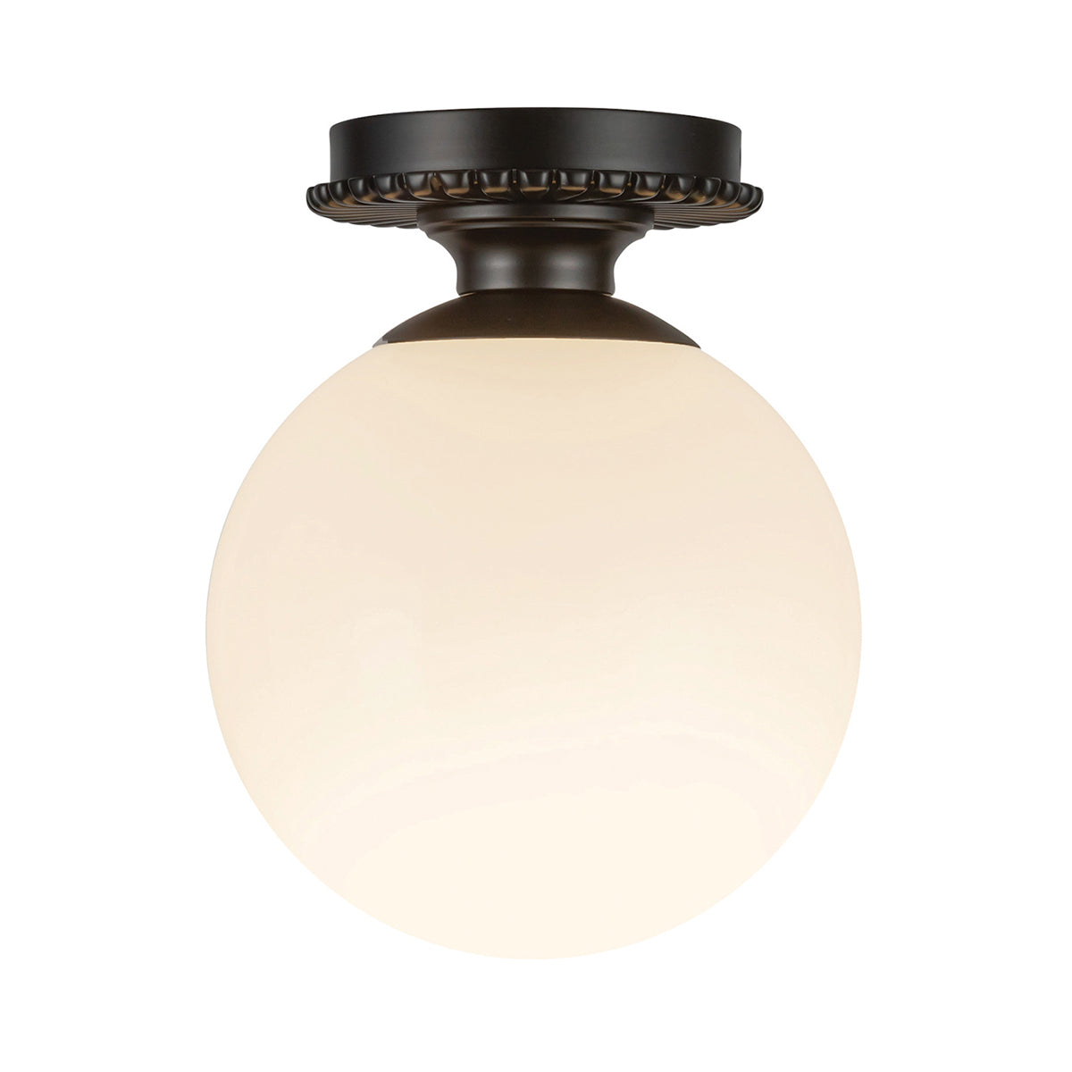 Otis IP44 Ceiling Light in Matte Black with Shiny Opal Glass Globe Diffuser