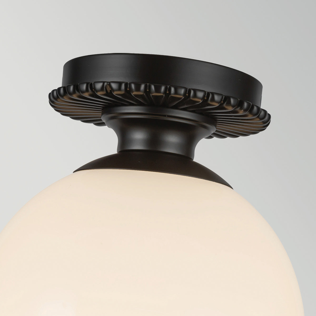 Otis IP44 Ceiling Light in Matte Black with Shiny Opal Glass Globe Diffuser