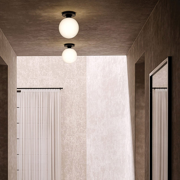 Otis IP44 Ceiling Light in Matte Black with Shiny Opal Glass Globe Diffuser