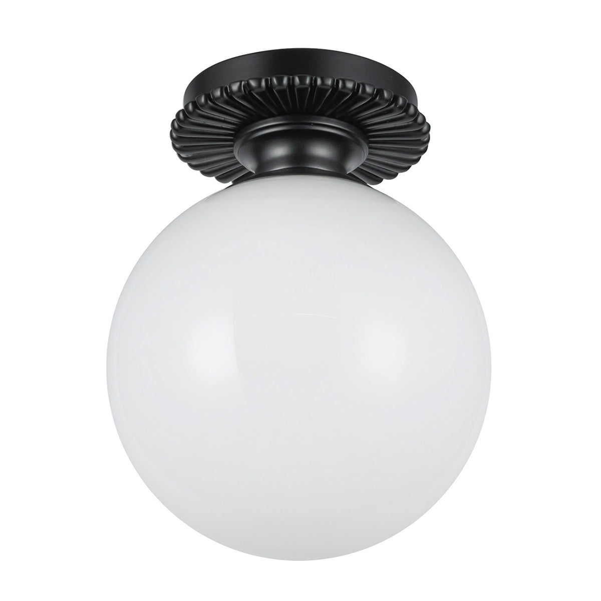 Otis IP44 Ceiling Light in Matte Black with Shiny Opal Glass Globe Diffuser