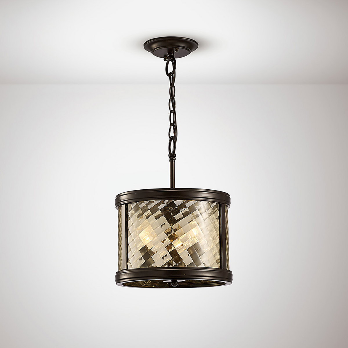 Asia 3 Light Pendant or Semi Flush in Oiled Bronze with Clear Glass