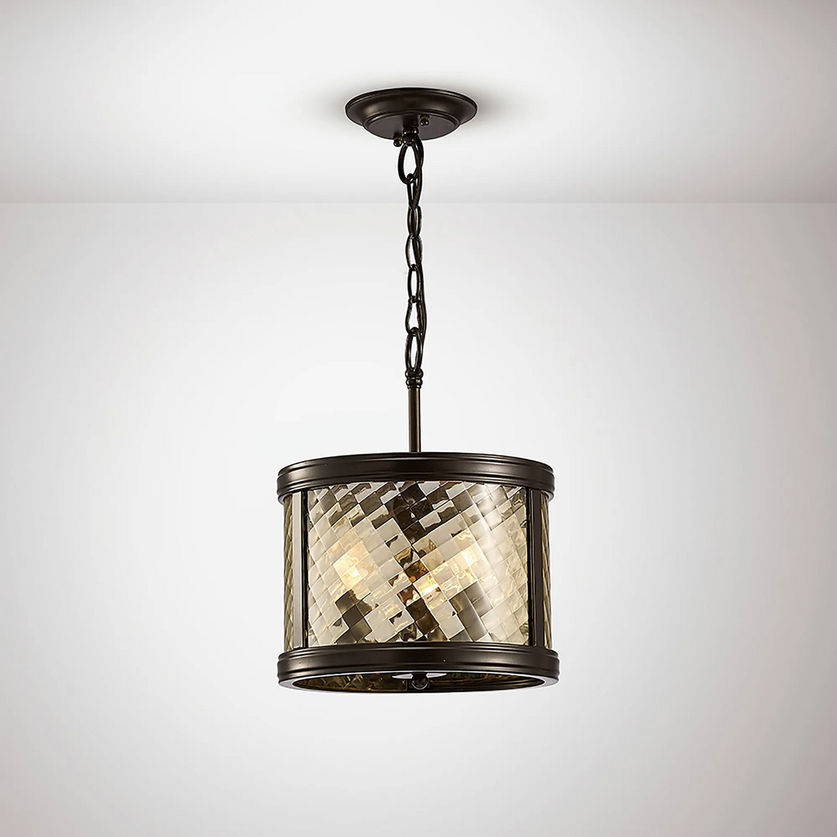 Asia 3 Light Pendant or Semi Flush in Oiled Bronze with Clear Glass