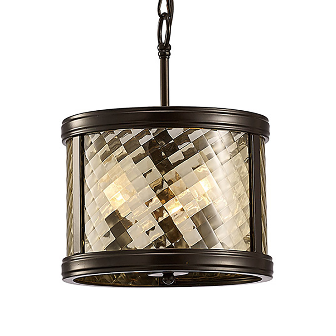 Asia 3 Light Pendant or Semi Flush in Oiled Bronze with Clear Glass