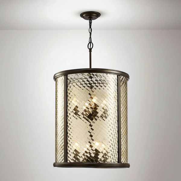 Asia 8 Light Lantern Pendant Light in Oiled Bronze with Clear Glass