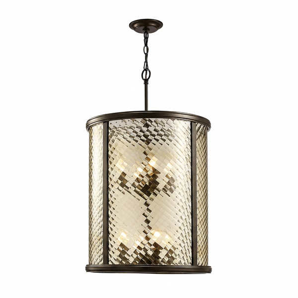 Asia 8 Light Lantern Pendant Light in Oiled Bronze with Clear Glass
