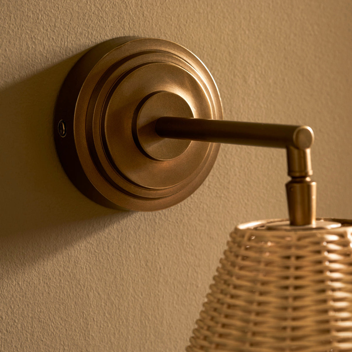 Hatherley Antique Brass Wall Light With Rattan Shade
