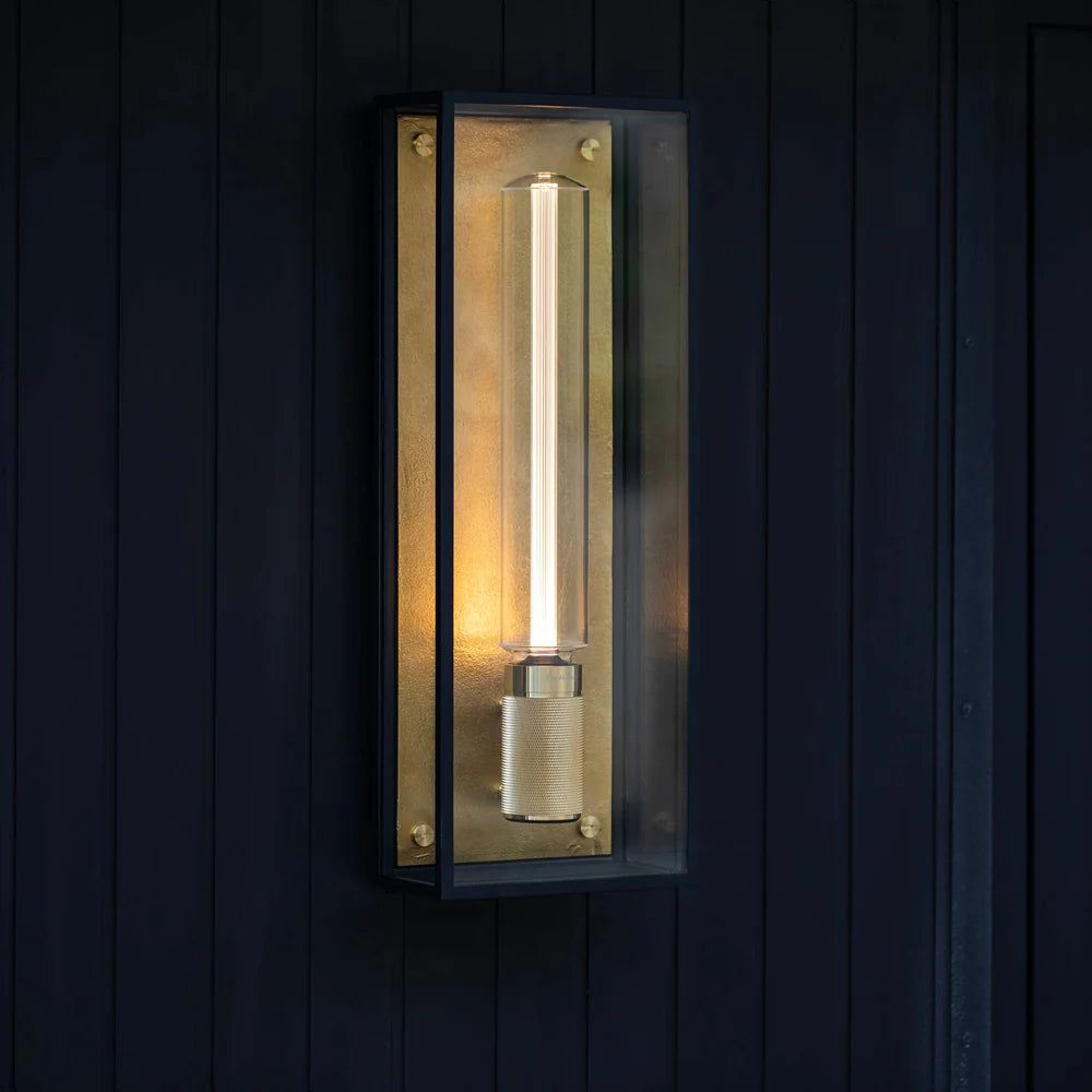Buster + Punch Caged Wet IP44 Wall Light with Knurled Lamp Holder in Black & Brass