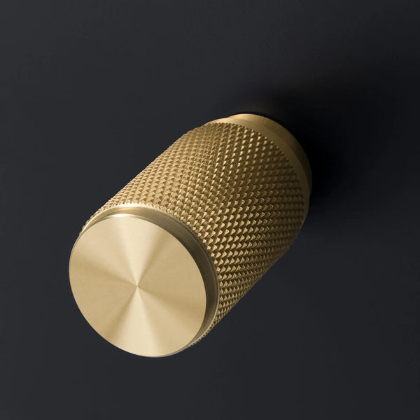 Four Gang 2 Way Dimmer Light Switch in Black with Brass Cross Cut Knurled Knobs