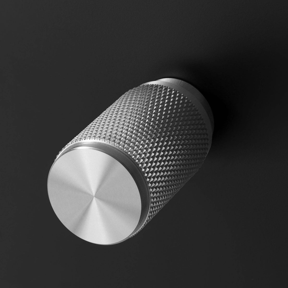 One Gang 2 Way Dimmer Light Switch in Black with Steel Cross Cut Knurled Knob