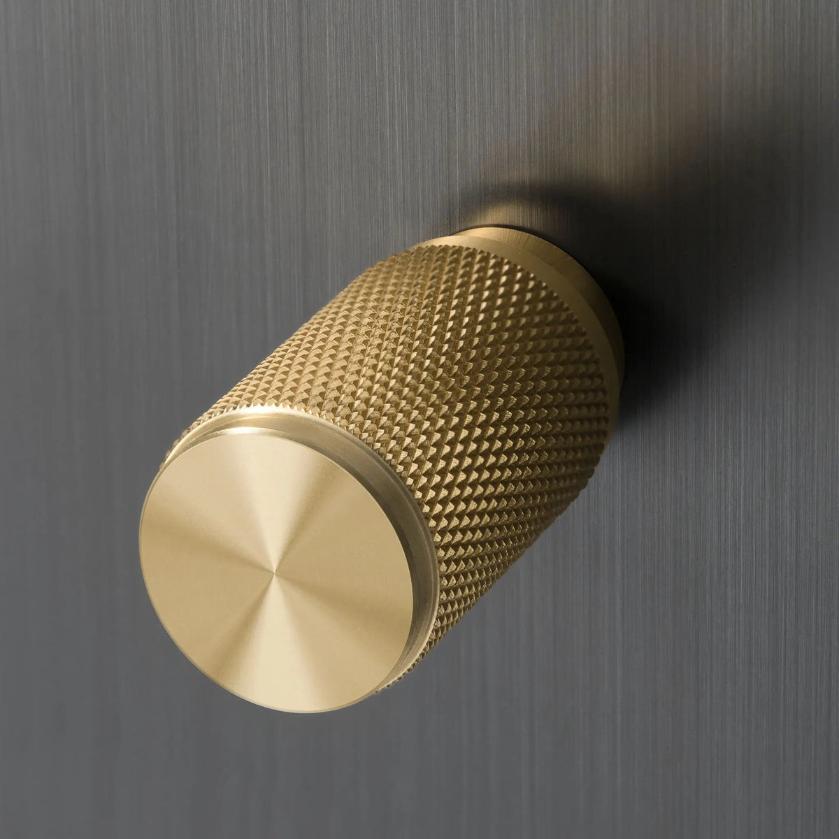 One Gang 2 Way Dimmer Light Switch in Smoked Bronze with Brass Cross Cut Knurled Knob