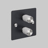 Two Gang 2 Way Dimmer Light Switch in Black with Steel Cross Cut Knurled Knob