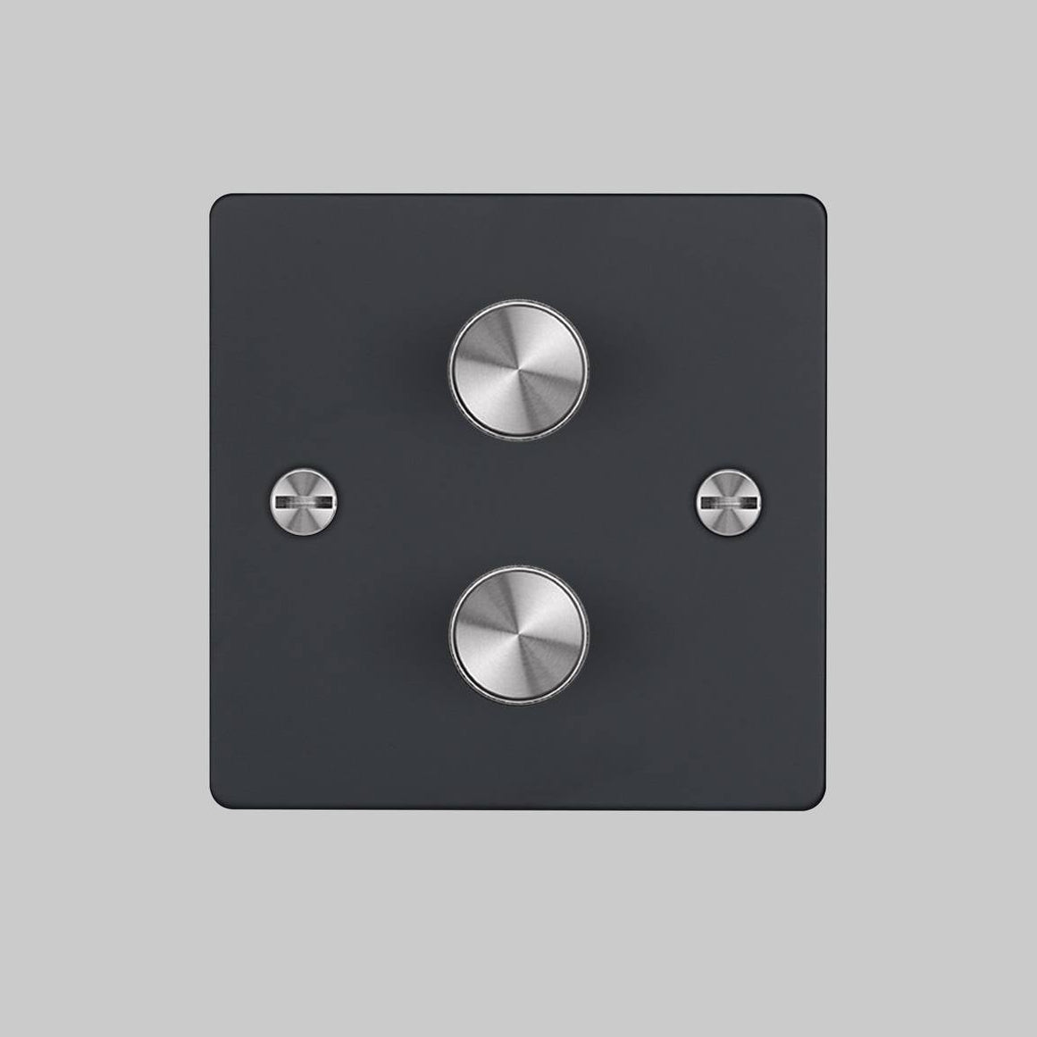 Two Gang 2 Way Dimmer Light Switch in Black with Steel Cross Cut Knurled Knob