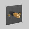 One Gang 2 Way Dimmer Light Switch in Smoked Bronze with Brass Cross Cut Knurled Knob