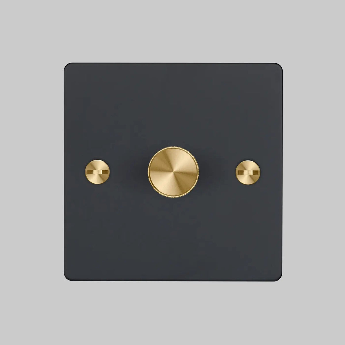 One Gang 2 Way Dimmer Light Switch in Black with Brass Cross Cut Knurled Knob