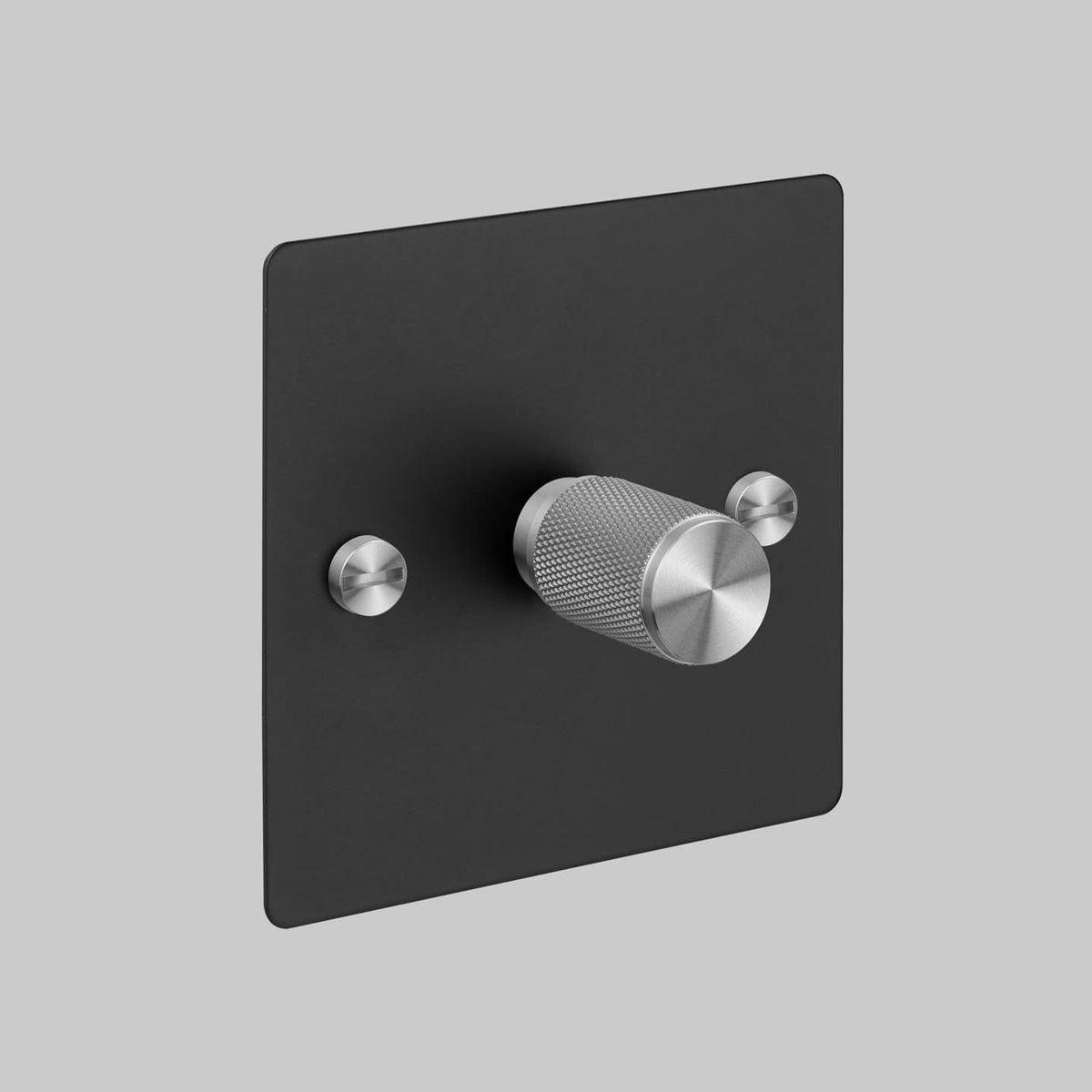 One Gang 2 Way Dimmer Light Switch in Black with Steel Cross Cut Knurled Knob