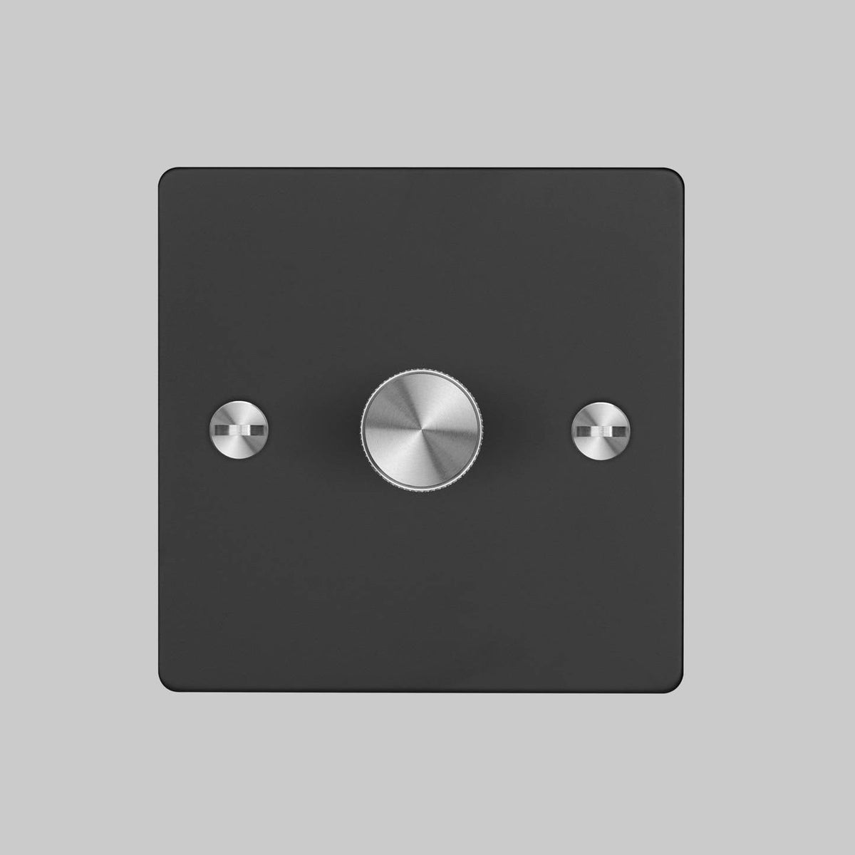 One Gang 2 Way Dimmer Light Switch in Black with Steel Cross Cut Knurled Knob