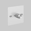 One Gang 2 Way Dimmer Light Switch in White with Steel Cross Cut Knurled Knob