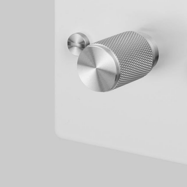 One Gang 2 Way Dimmer Light Switch in White with Steel Cross Cut Knurled Knob