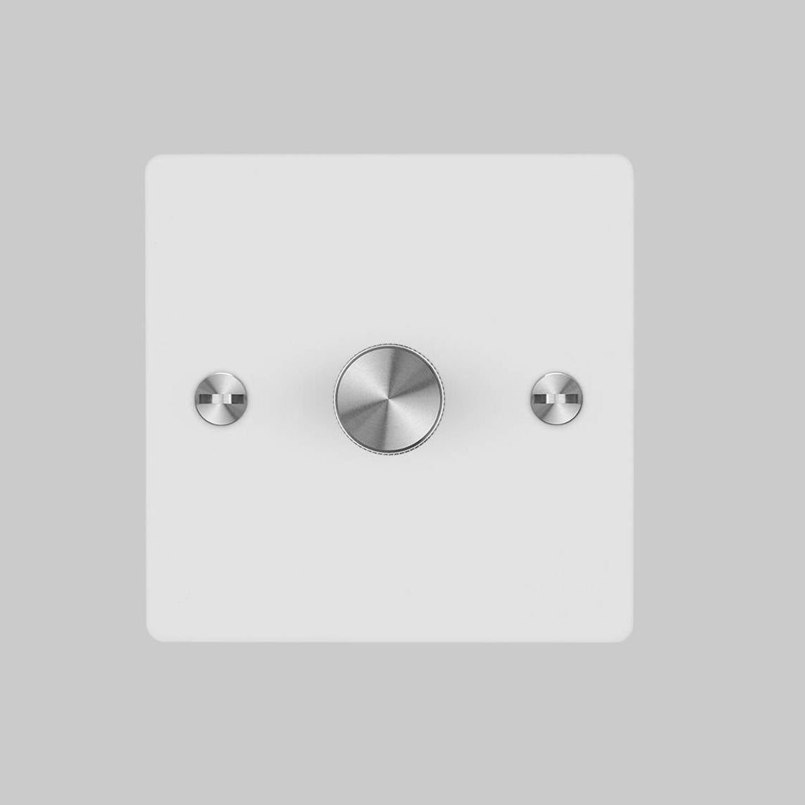 One Gang 2 Way Dimmer Light Switch in White with Steel Cross Cut Knurled Knob