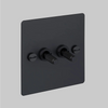 Two Gang 2 Way Light Switch in Black with Cross Cut Knurled Toggles