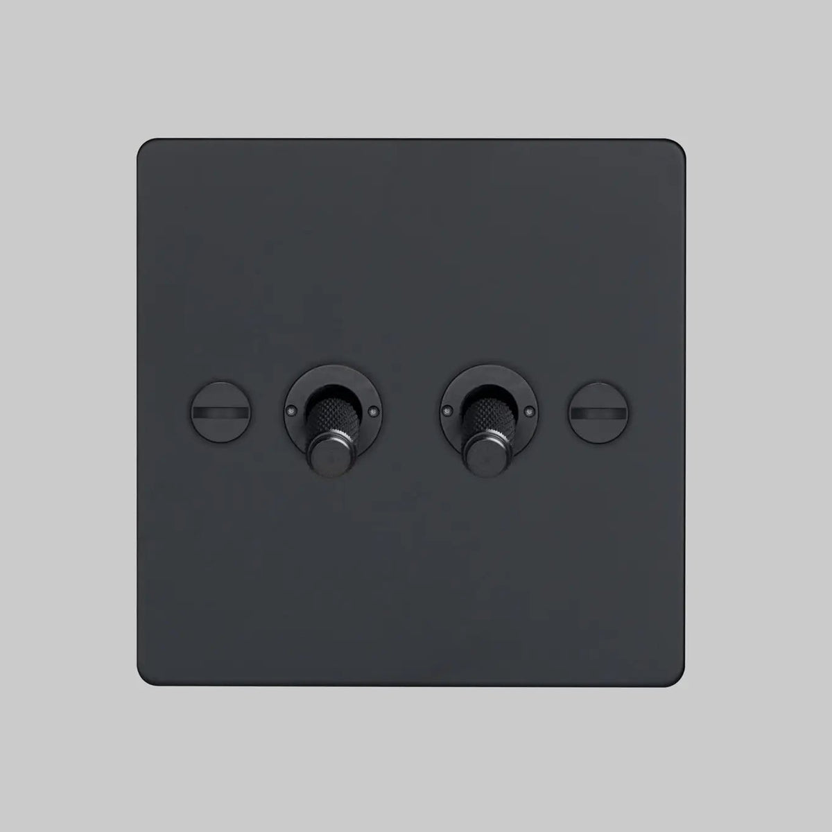 Two Gang 2 Way Light Switch in Black with Cross Cut Knurled Toggles