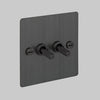 Two Gang 2 Way Light Switch in Smoked Bronze with Cross Cut Knurled Toggles