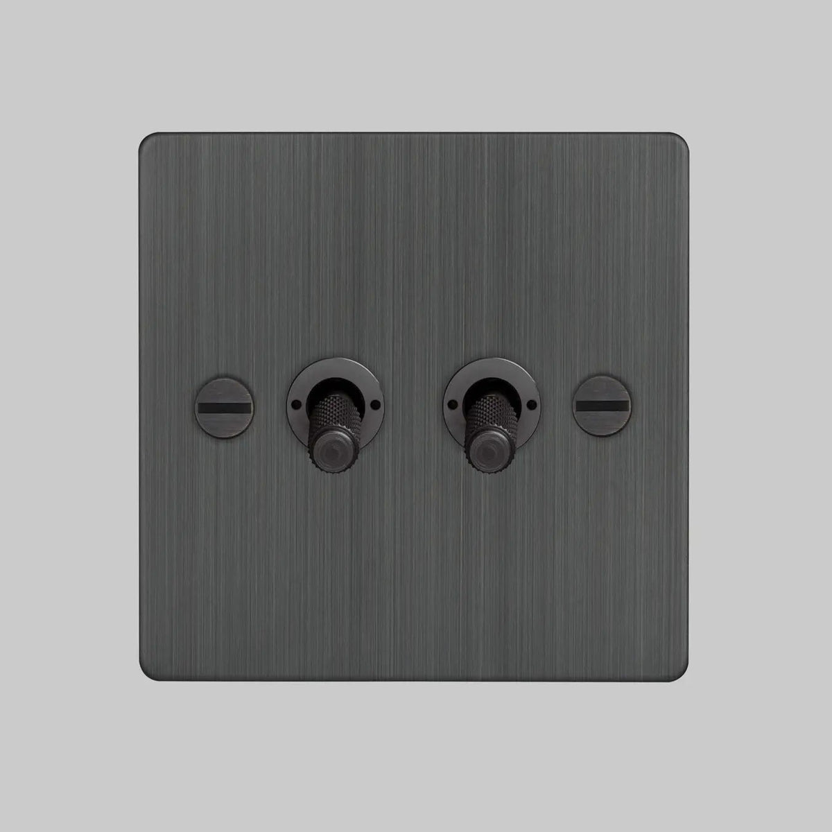 Two Gang 2 Way Light Switch in Smoked Bronze with Cross Cut Knurled Toggles