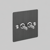 Two Gang 2 Way Light Switch in Smoked Bronze with Steel Cross Cut Knurled Toggles