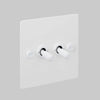 Two Gang 2 Way Light Switch in White with Cross Cut Knurled Toggles