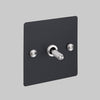 One Gang 2 Way Light Switch in Black with Steel Cross Cut Knurled Toggle