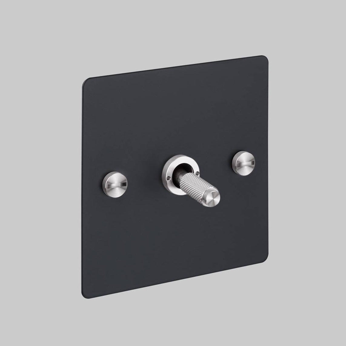 One Gang 2 Way Light Switch in Black with Steel Cross Cut Knurled Toggle