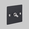 One Gang 3 Way Intermediate Light Switch in Black with Steel Cross Cut Knurled Toggle