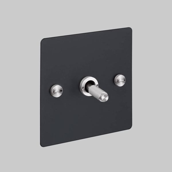 One Gang 3 Way Intermediate Light Switch in Black with Steel Cross Cut Knurled Toggle