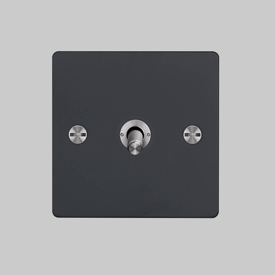 One Gang 2 Way Light Switch in Black with Steel Cross Cut Knurled Toggle