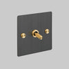 One Gang 3 Way Intermediate Light Switch in Smoked Bronze with Brass Cross Cut Knurled Toggle