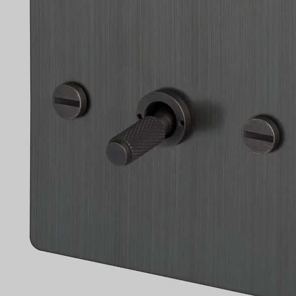 One Gang 2 Way Light Switch in Smoked Bronze with Cross Cut Knurled Toggle