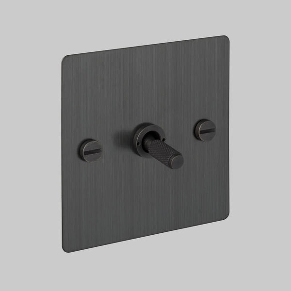 One Gang 2 Way Light Switch in Smoked Bronze with Cross Cut Knurled Toggle