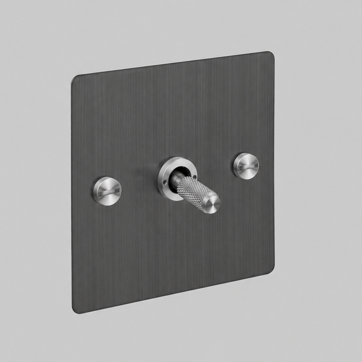 One Gang 2 Way Light Switch in Smoked Bronze with Steel Cross Cut Knurled Toggle