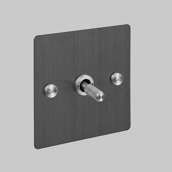 One Gang 2 Way Light Switch in Smoked Bronze with Steel Cross Cut Knurled Toggle