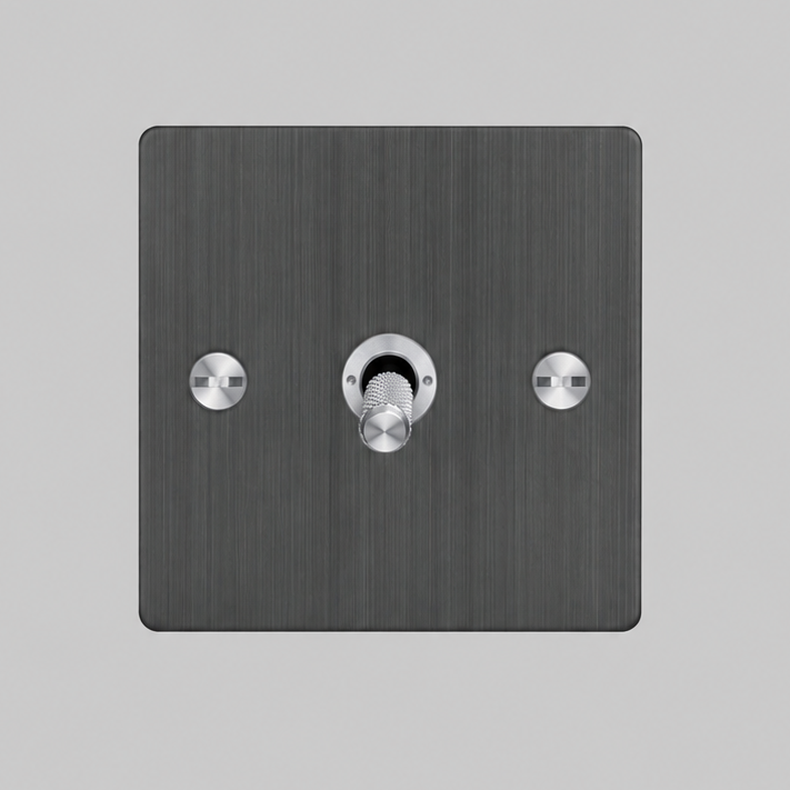 One Gang 2 Way Light Switch in Smoked Bronze with Steel Cross Cut Knurled Toggle