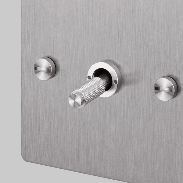 One Gang 2 Way Light Switch in Steel with Cross Cut Knurled Toggle